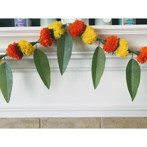 Image of LOVENSPIRE Marigold and Mango Leaf Door Toran (5 Ft.) Traditional Floral Garland Valance for Festival and Pooja Decor, Indian Bandarwal Hanging for Diwali, Weddings, and Housewarming Favors