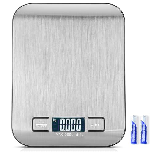Kitchen Scale, 11 lb Digital Food Scales with Batteries, 5 Units with Tare Function, Touch Button, Backlit LCD Display