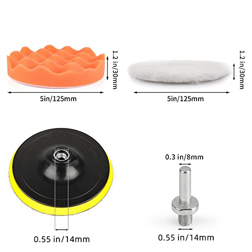 Image of Kshineni 5 Inch(125 mm) Drill Polishing Pads 11 Pcs Car Polishers and Buffers Compound Buffing Kits Drill Attactment for Auto Polisher,Sanding,Waxing