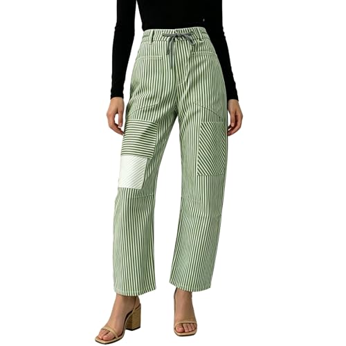 Pantalones de lino ligeros a rayas con corte holgado de muselina