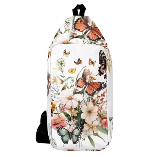 Sac à bandoulière multicolore au design de papillon et fleurs sauvages pour l'été