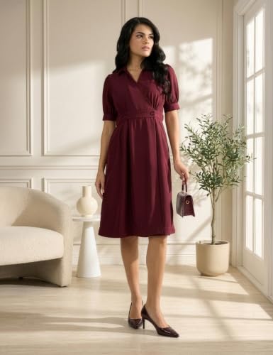 Image of Symbol Premium Women's Fit & Flare Wrap Dress (Midi Length | Stylish | Desk-to-Dinner) (Available in Plus Sizes)