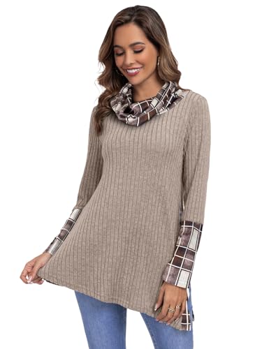 Miusey Women's Cowl Neck Tunic Sweaters Long Sleeve Shirts Lightweight Pullover Sweatshirts Side Split Tunic Tops3