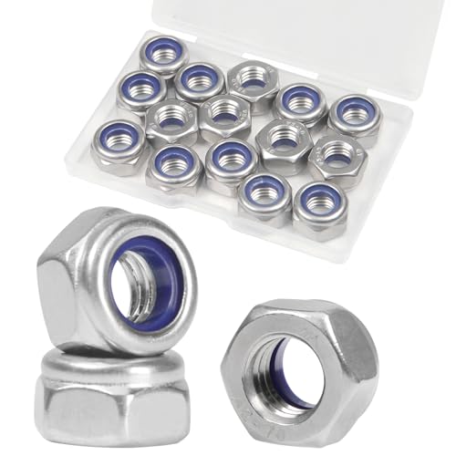 15Pcs M10 x 1.5mm Lock Nuts Nylon Insert Hex Locknuts Self-Lock Nylock Nut 304 Stainless Steel 18-8 DIN985 Hex Drive Plain Finish for Industrial Construction Fasteners