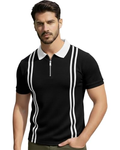 Image of AUSK Men Casual T-Shirt, Texture Printed Half Sleeve Tshirt for Mens, Polo Tshirt for Boys
