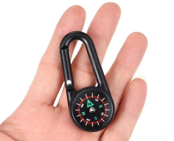 Duxk (Pack of 1) Clip Snap Hook Mini Compass for Outdoor Hiking Camping Climbing Hunting Travelling Hiking Bottle Scouts Buckle Tool Keychain Climbing Survival Tools (4X70MM with Compass(Non Metal))