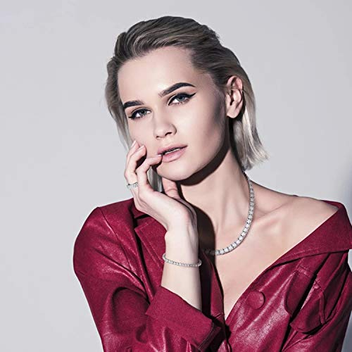 MDFUN Tennis Necklace 18K White Gold Plated | 5.0-6.0mm Round Cubic Zirconia Cut Faux Diamond Tennis Chain for Women and Men 14-24 inches4