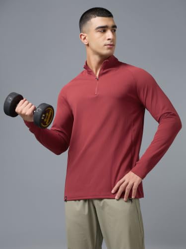Image of TECHNOSPORT Men's Solid Full Sleeve T-Shirt ELASTOPLUS Quick Dry Slim Fit Mock Neck Sports Tee for Training Layering Casual Wear UPF50+ Anti Odour