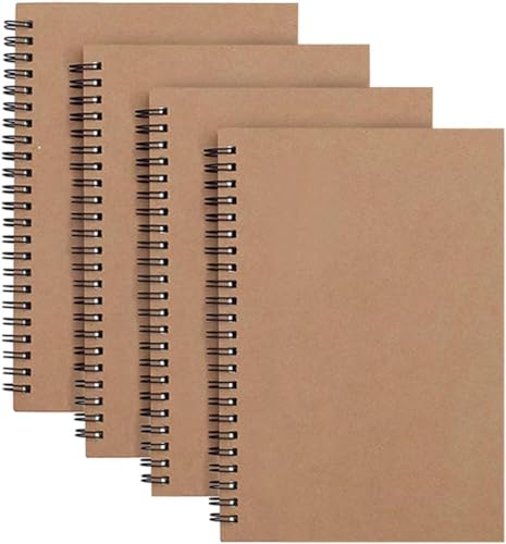 Mumoo Bear 4 Packs Spiral Notebook A5 120 Pages 60 Sheets Kraft Cover Wirebound Notebooks Bulk Journals 21 * 14 cm Lined Notebook for Business Office School Travel