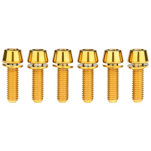 Image of Titanium Ti Allen Hex M5x16 18mm Tapered Head Bolt with Washer Screw for Bicycle Stem Parts Pack of 6 (Gold, M5x16mm)