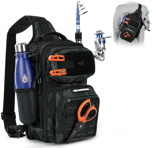 KastKing Blowbak Fishing Sling Bag, Fishing Backpack with Rod Hol...