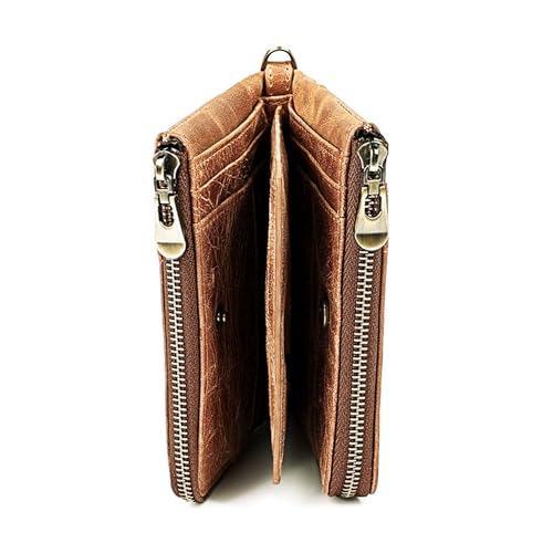 small womens wallet Leathear Chain Compact Card Holder Zipper Pocket Wallet RFID Blocking Card Case Purse with ID Window(brown5)2