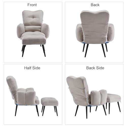 CLIPOP Ohrensessel Leinen mit Hocker, Relaxsessel mit Liegefunktion, Sessel & Ottomane, Polsterstuhl & Kissen, Fernsehsessel, TV-Sessel für Schlafzimmer, Wohnzimmer (Beige) – Bild 8