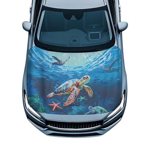 Image of Sea Turtle Car Hood Cover Elastic Fabrics Car Hood Cover Protector Vehicles Decorate Engine Easy to Install and Clean Car Decor Accessories Fit Most Car