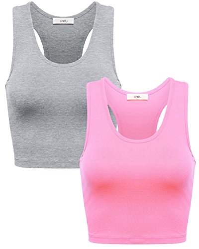Simlu Women Basic Sleeveless Sexy Racerback Cotton Bustier Cropped Tank Top Vest