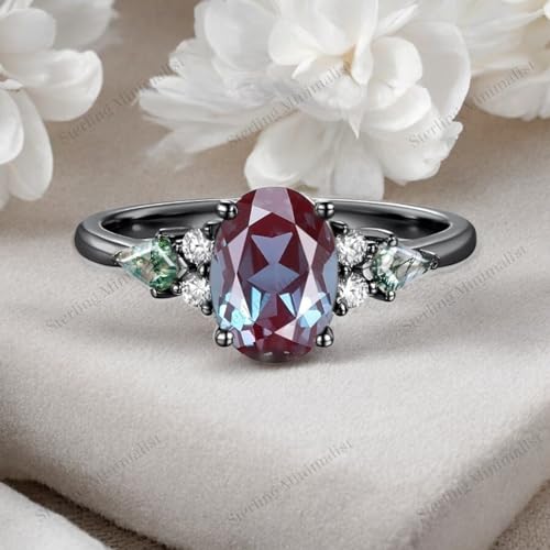 Oval Shaped Blue Sapphire Ring Natural Moss Agate Wedding Ring Birthday Gift for Women's Diamond Anniversary Ring Comfort Fit September Birthstone Jewelry S925 Silver4