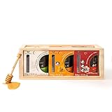 TANNHERZ – 3er Set Deutscher Honig aus dem Schwarzwald – Premium Schwarzwaldhonig im UV-Glas inkl. Honiglöffeln aus Holz – Honig-Mix aus Bienenhonig, Kurkuma-Honig & Winter-Honig in Holzbox (á 350g)