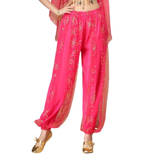 Belly Dance Harem Pants for Women, Shiny Chiffon Tribal Arabic Trousers, Sequin Loose Hip Hop Bloomer Trouser for Belly Dancing, Baggy Hippie Trousers for Yoga Pilates Zumba Party Performance Clubwear