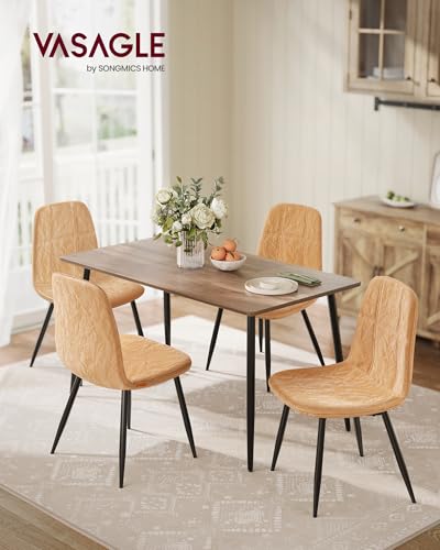 Image of VASAGLE Dining Chairs, Set of 4 Dining Room Chairs, Metal Frame, Adjustable Feet, Easy to Clean, Glacier-Textured Synthetic Leather, for Kitchen, Caramel Brown UKDC188K01
