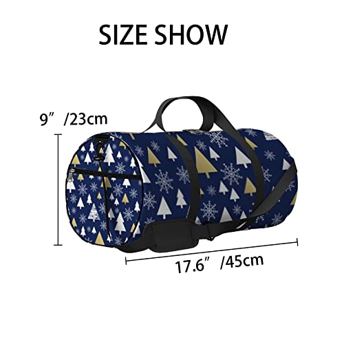 Bolsa de viagem grande para homens e mulheres com estampa de flocos de neve brancos dourados, bolsa