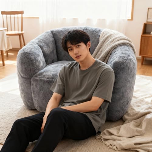 ふわふわソファ 北欧風おしゃれ ビーンバッグ 一人暮らし用そふぁ リラックス ワークチェア 学習チェア 子供椅子 子ども用イス 高反発 疲れにくい 圧縮梱包 コンパクト配送 モダン スタイリッシュ デザイナーズソファ グレー 幅77×奥行70×高さ65cm Bogese Home (グレー) [3]