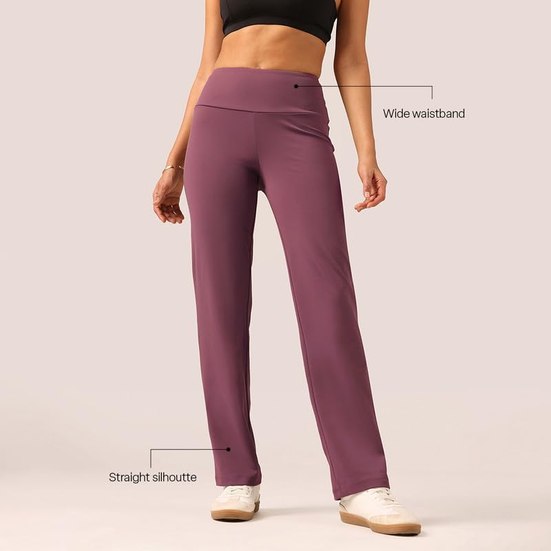 Image of BlissClub Women's Ultimate Straight Pants - Lite, High Waist Formal Trousers with Wide Waistband, Tall (for Women Above 5'5 ft)