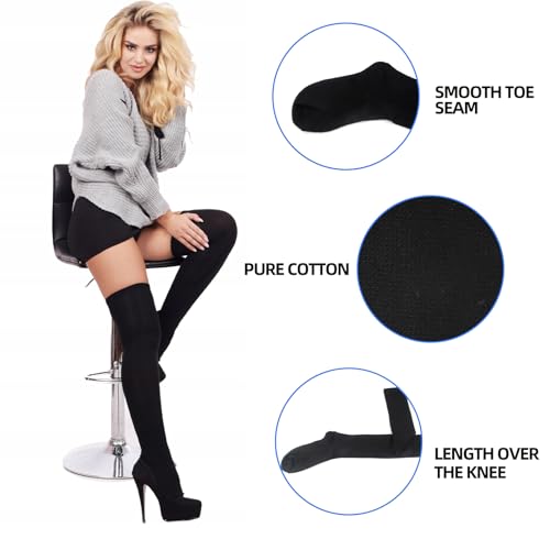 2 Pairs Women’s Black Knee High Socks – Breathable Elastic Knee High Sockings for Outdoor Sports & Sun Protection | Stretchy Thigh High Socks for Shorts/Skirts4