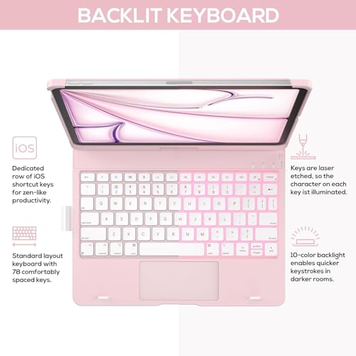 Image of typecase Touch Keyboard for iPad Air 11 (M4 /M3 /M2,2026 /2025 /2024),Air 5th /4th & Pro 11(4th /3rd /2nd /1st) Trackpad,11-Color Backlit,360Rotatable,Pencil Holder(Not for A16 /10th /Pro 11-M5 /M4)-Lgt.Pink'26