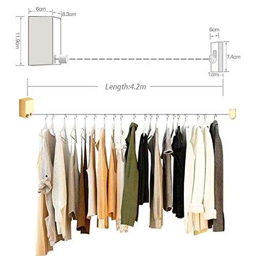 XYEJL Telescopic Clothesline - Retractable Washing Lines - Wall Mounted Laundry Drying Clothesline Washing Lines - Adjustable Stainless Steel Rope, for Balcony Bathroom Hotel,Gold - Image 2