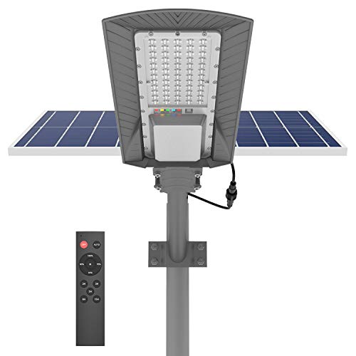 Hyperaza 100w Solar Street Lights Outdoor, Dusk to Dawn Solar Led Outdoor Light with Remote Control, 6500K Daylight White IP65 Security Led Flood Light for Yard, Garden, Street, Playgroud