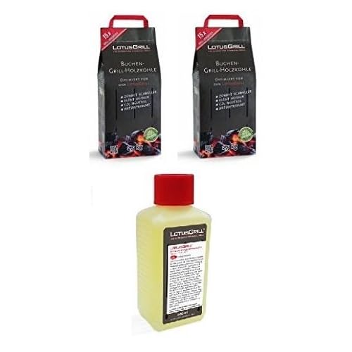 LotusGrill 2X Buchenholzkohle 2,5 kg Sack inkl Brennpaste 200 ml,beides entwickelt für raucharmes Grillen