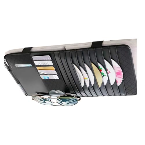VKQTS CD Holder for Car,Leather Multi-Purpose Car Visor Organizer Cars CD Holder for Storing CDs/DVD/Card/Pen/Sunglasses,Universal CDs Visor Holders for Cars Interior Accessories