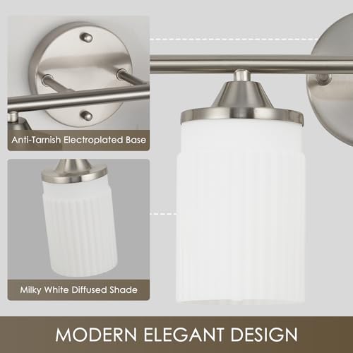 Image of Jonsi Nickel Bathroom Light Fixtures 4-Light Vanity Lights Modern Wall Sconce with Milk White Shade Brushed Nickel Bathroom Light Fixture Over Mirror for Bedroom Hallway Kitchen