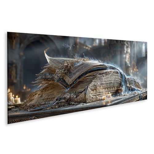 islandburner Cuadro sobre lienzo, diseño de libro mágico místico, decoración de oficina para amantes de la magia - panorámico