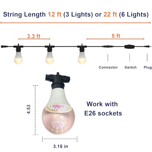 Image of LED Grow Light Bulbs with E26 Base, 45W Durable 12 ft String Grow Lights, Waterproof Hanging Full Spectrum A25 Plant Lighting for Seeds, Flowers, Succulents, Indoor & Outdoor Use (3 Lights)