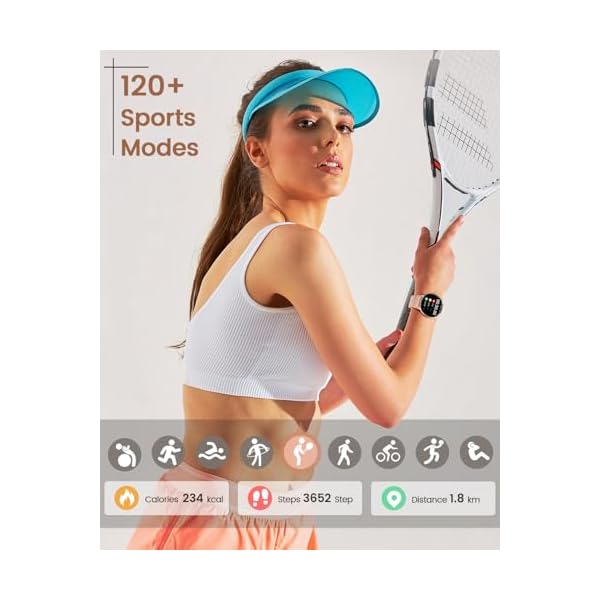 Montre Connectée Femme, 1.39" HD Smartwatch Android iOS, Or Rose | Appel Bluetooth, 24H Sommeil, Fréquence Cardiaque, SpO2, Fonction Féminine, 120+ Sportifs, IP68 Étanche Fitness Podomètre