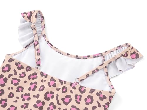 Image of Dvenki Toddler Girls One Piece Swimsuit Adjustable Straps Sizes 2T-10 | quick-dry swim fabric, skin-friendly, ruffle neckline, leopard, check, mermaid prints, swimwear for beach, pool, summer party