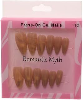 أظافر تركيب عن طريق الضغط متوسطة الطول وسهلة التركيب مثالية للحفلات مع ورقة لاصقة مزدوجة الوجه، عبوة من 12 قطعة، لون بيج