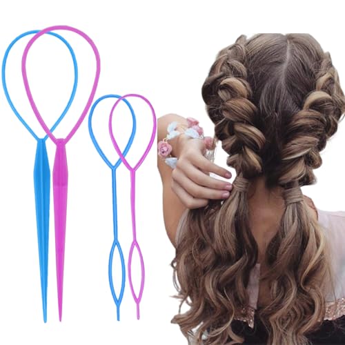 Vrose Flosi Topsy Tail Hair Tool - Ponytail Maker, French Braid Loop Styling Tool - Gifts for Women - Braiding Hair Supplies (Pink+Blue)