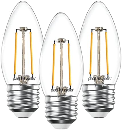 paul russells LED Filament Candle Light Edison Screw E27, 25w Equivalent C35 LED Bulbs, 2.5W 250LM, 2700K Warm White, Ceiling Chandelier Fitting Energy Saving Lightbulbs, Pack of 3