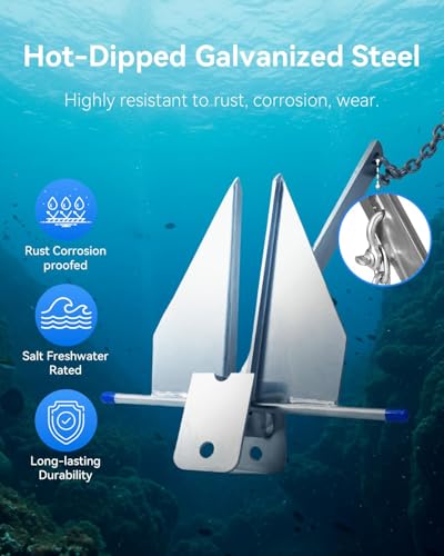 image for JY PERFORMANCE 13 lb Galvanized Fluke Anchor Kit with Chain, Rope and 