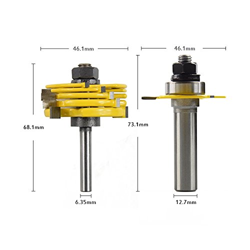 AccOED 2Pc 6 Piece Slot Cutter 3 Wing Router Bit Set Woodworking Chisel Cutter Tool- 1/2"& 1/4" Shank Tenon Cutter for Woodworking Tool