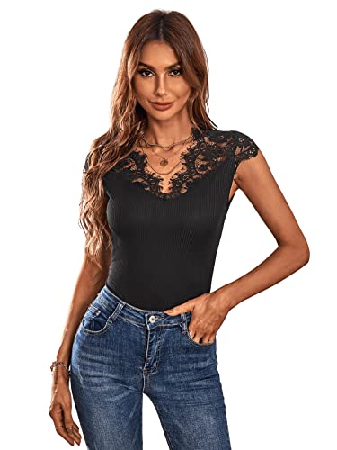 SheIn Damen T-Shirt V-Ausschnitt Kurzarmshirt Casual Oberteil...