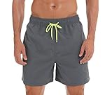 URVIP Badehose für Herren mit Reißverschlusstasche Atmungsaktiv Wasserabweisend Badeshorts Männer Trainingsshorts Elastisch Verstellbar Mit Tunnelzug Meshfutter Grau XXXXL