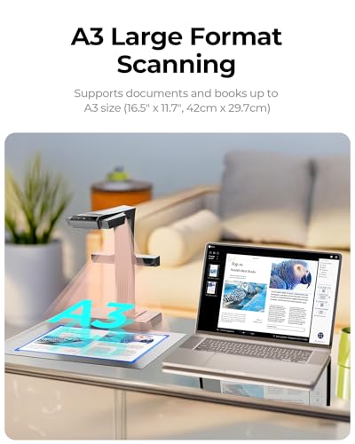 Czur Et Max 38MP Scanner Per Libri E Documenti, A3 Scanner Professionale Con Laser Curve Flattening-Tech, Ocr Per 180+ Lingue, Uscita Hdmi 4K, Compatibile Con Windows/Macos/Linux - 5