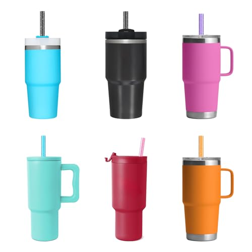 Image of Replacement Straw Compatible with Stanley 14 oz 20 oz Cup Tumbler, 6 Pack Reusable Straw with Cleaning Brush, Plastic, Clolors