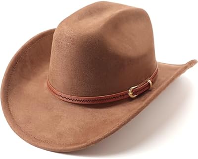 AQOKKA Western Cowboy Hat for Women - Classic Felt Wide Brim Fedora with Belt Buckle, Retro Panama H...