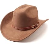 AQOKKA Western Cowboy Hats for Women Classic Felt Wide Brim Fedora Hat with Belt Buckle Retro Panama Hat Unisex Rolled up Cap