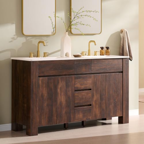 T4TREAM 60 Inch Modern Bathroom Vanity with Double Sink, Dark Walnut