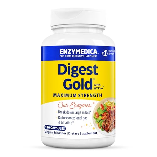 Image of Enzymedica Digest Gold + ATPro, Maximum Strength Enzyme Formula, 14 Key Enzymes Including Amylase, Protease, Lipase and Lactase, 120 Capsules | Digestive Enzyme Supplement for Women & Men, Enzyme Capsules for Digestion, Gut Health Support, Helps Gas & Bloating, Vegan